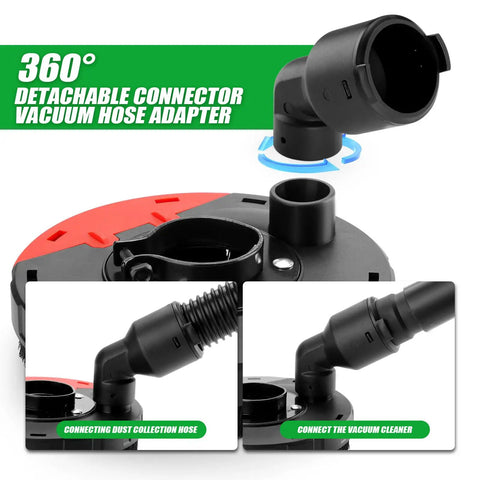 Dust Shroud For Angle Grinder 4.5 To 5 Inch With 360 Degree Detachable Connector Universal Fit Includes 2 Pack 5 Inch Diamond Cup Wheels Keeps Dust Down On Concrete Cement Marble Granite Surfaces showing 360° connector close-up with vacuum adapter