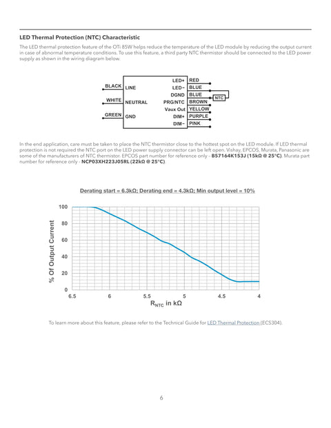 Programmable Linear LED Driver Pro Grade With Precise On Off Timing And 1 Percent Dimming For Architectural Lighting, 85W OTi style wiring diagram with NTC thermal protection