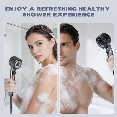 Gray Filtered Shower Head With High Pressure Handheld And Four Removable Spray Modes, 3 Stage Filtration Removes 99 Percent Hard Water Impurities