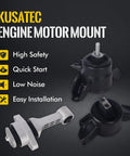3 Piece Heavy Duty Engine Motor And Transmission Mount Kit With Torque Strut For Hyundai Accent Elantra Veloster showing black and silver mounts.