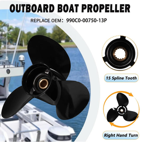 Beefed Up 14 Inch Diameter 13 Inch Pitch Aluminum Boat Propeller For Outboard Motors 15 Spline 3 Blades Right Hand Rotation