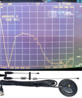 Spectrum analyzer graph with Beefy Dual Band VHF UHF Magnetic Base Antenna For 2m And 70cm Radios shown below, 13 ft RG58 cable visible