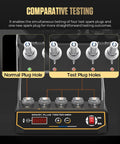 Five Hole Spark Plug Tester With Adjustable RPM 200 To 9999 And Variable Hole Height For 12V Cars And Motorcycles Pro Grade Protective Cover Digital Display Status Indicators Engine Ignition Coil Tester For Quick Spark Plug Comparison, front view