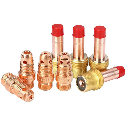 55 Piece TIG Welding Torch Accessories Kit with alumina nozzles and stubby gas lens for WP 17 18 26 welders, close-up