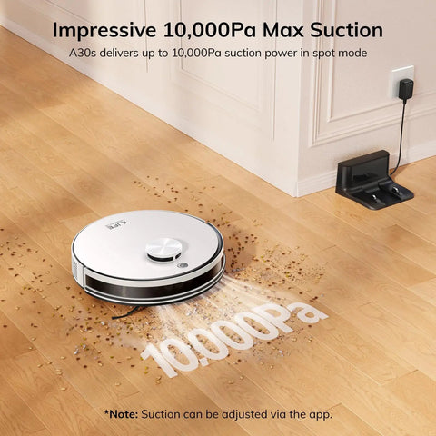 Powerful Max Suction Robot Vacuum With LiDAR Navigation And Home Mapping NoGo Zone 150 Minute Run Time 2 4G WiFi App Alexa Remote Control Ideal For Hard Floors Carpets And Pet Hair on hardwood floor with charging dock