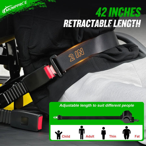 Universal Golf Cart Seat Belt Kit For 4 Seat Carts, Retractable Front And Rear Seat Belts With Brackets shown at 42 inches