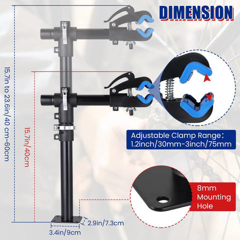 Extended Adjustable Bike Repair Stand With Clamp For Road And Mountain Bikes Space Saving Home Maintenance Rack Heavy Duty Carbon Steel Build Adjustable Height Up To 23.6 Inches Pro Grade DIY Garage Tool.