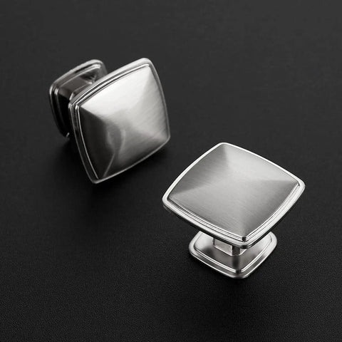Sturdy Zinc Alloy Brushed Nickel Cabinet Knobs, 25 Pack, Silver Square Drawer Knobs For Cabinets, anti rust finish, close-up view