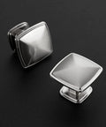 Solid Zinc Alloy 10 Pack Brushed Nickel Kitchen Cabinet Knobs square-shaped matte silver drawer handles on a dark background.
