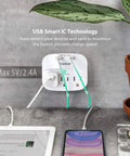 3 Outlet Surge Protector Power Strip With Dual USB Chargers 2.4A Fast Charge 490 Joule Protection ETL Listed Wall Adapter on wall