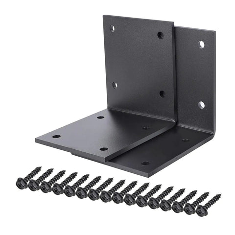 Six Pack Steel T Brackets For Wood Heavy Duty Mending Plates Black T Plate Brackets shown with screws