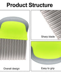 OSVJE two-pack crinkle cutter set with green and gray handle; stainless steel wavy blades; front and blade-closeup views