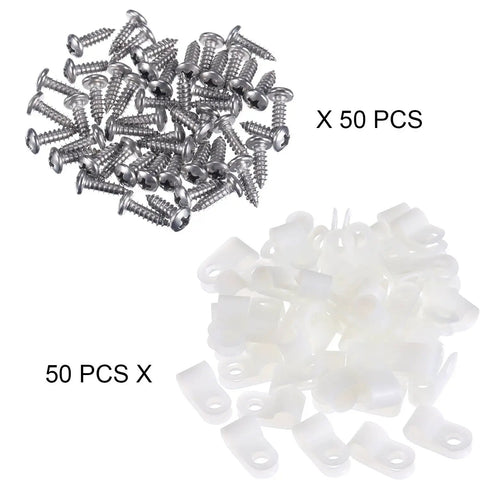 R Type Cable Clips Set 50 Pack Nylon Wire Clamps No Fuss Quick Install With Screws For Snug Cable Management