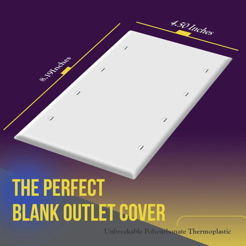 Blank Four Gang Device Wall Plate Cover For Outlets And Switches, Ultra Durable Polycarbonate Thermoplastic, Unbreakable Shield, White, 4.50 x 8.19 Inches