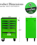 Heavy Duty 21 Inch Rolling Tool Cart With Lockable Steel Storage Cabinet And Slick Glide Ball Bearing Casters For Rapid Garage Workflow In Fresh Green, dimensions and keys included.
