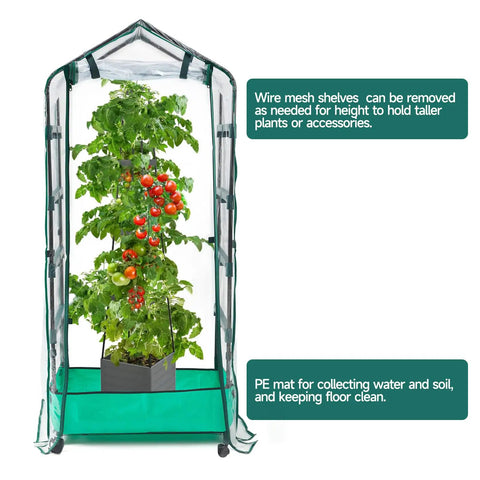 Five-Tier Rolling Greenhouse For Indoor And Outdoor Use With PVC Cover, Adjustable Shelves, Waterproof Mat, Cover Tape And Easy Roll Wheels, A Portable Seedling Grow Tent That Makes Gardening Easy For Everyone