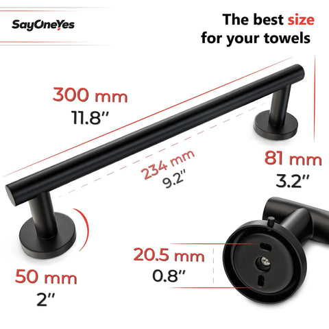 12 Inch Matte Black Towel Bar Made From SUS304 Stainless Steel Wall Mounted Hand Towel Rack Rustproof And Durable For Tight Spaces In Small Bathrooms Modern Bathroom Accessory
