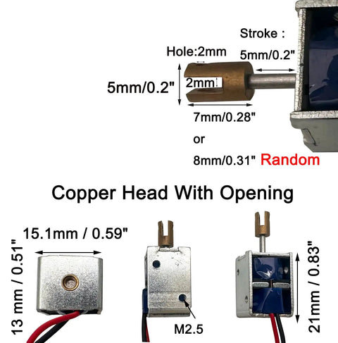 Two Pack Mini Push Pull Linear Solenoids Electromagnets with 5mm stroke copper head and frame actuators for DC operation