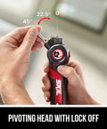 Twist 2.0 Dope Rechargeable 4V Screwdriver pivoting head in use at 0°, 22.5°, and 45° angles with lock off.