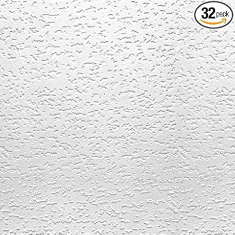 Close-up of Tivoli Textured 12x12 Ceiling Tiles 32 Pack, Wood Fiber Panels, Medium Texture, showcasing textured white finish.