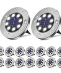 Solar Outdoor 8 LED Ground Lights For Pathway And Garden Waterproof Landscape Lights For Patio Yard Driveway Steps And Walkways White 12 Pack