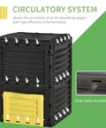 80 Gallon Garden Compost Tumbler Bin With Dual Side Loading Yellow Unit 23.75 By 23.75 By 32 Inch Size 48 Vent Airflow PP Plastic Construction No Hassle Snap Assembly For Easy Setup, showing airflow details