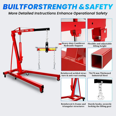 Easy Roll Three Ton Folding Hydraulic Engine Hoist Packs A Beastly Nine Ton Pump And Four Swift Casters Heavy Duty Alloy Steel Cherry Picker Crane with adjustable height and durable design.