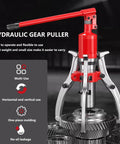 Beefy Hydraulic Cylinder Repair Tool With 2 Or 3 Jaw Puller for Wheel Hubs, Car Axles, Brake Drums, Pulleys; red handle, gray jaws