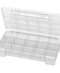 Compact Plastic Portable Parts Storage Case With Hinged Lid And Four Adjustable Dividers, clear with open compartments