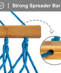 Heavy Duty Polyester Rope Hammock With Bamboo Spreader Bar For Two People Weather Resistant And Comfortable 450 Lb Capacity