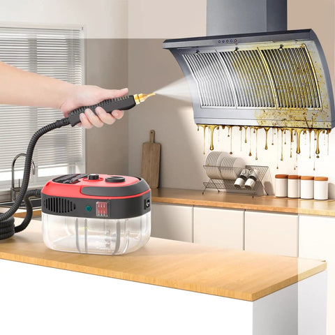 Handheld Pressurized Steam Cleaner 2500W Beast Power Home Cleaning Tool for Couches Cars Floors and More, red, cleaning kitchen hood.
