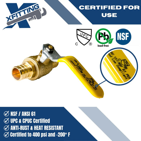 Twenty Pack Of Three Quarter Inch Pex Ball Valves For Crimp Or Clamp Connection Yellow Color Pex B Compatible NSF certified brass