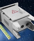 Floor Standing Electrical Box Enclosure For Outdoor All Weather Safety Junction Box, Waterproof Dustproof Cable Power Case With Hinges And Sealing Strip, 304 Stainless Steel, 32 x 24 x 12 Inches, Wall Or Floor Mount, angled view with rain
