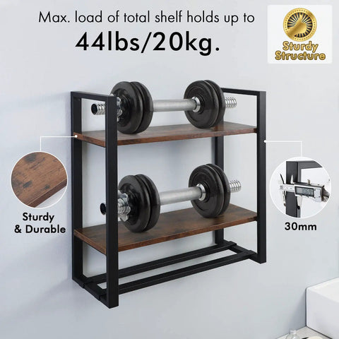 Industrial Rustic Two Tier Wall Shelf Over Toilet, With Double Adjustable Bar Floating Shelves, 23.6 Inch Metal Black Bathroom Organizer