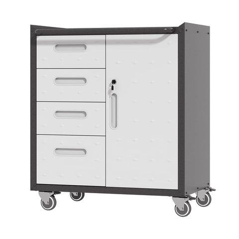 Beefy Metal Garage Storage Cabinet On Wheels With Lockable Drawer And Shelves, Rugged Steel Tool Cabinet For Your Garage, Shop, And Warehouse