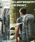 Hiker with backpack featuring All In One Fire Starter Kit With A 4 Inch Ferro Rod For Camping And Hiking, Flint And Steel Survival Tool