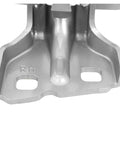 Close-up of right door hinge in grey primer for Chrysler Plymouth Prowler 1997-2002, showcasing bolt-on design and corrosion-resistant metal.