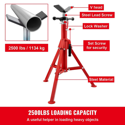 Heavy Duty V Head Pipe Stand For No Sweat Adjustable Height And Foldable Build Rock Solid Tripod Base Fits One Eighth To Twelve Inch Pipe Two Thousand Five Hundred Pounds Capacity Built Damn Tough