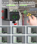 Self Leveling Laser Level With Three 360 Degree Lasers Horizontal And Two Vertical Cross Lines For Full Room Layout Green Cross Line Laser Tool With 100 Feet Range Easy On Off H And V Controls And Pro Grade Durable Construction, remote view