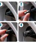 Installation steps of Premium Alloy Tire Valve Stem Caps 8 Pack Corrosion Resistant And Leak Proof Air Caps on wheel