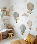 Watercolor Hot Air Balloon Fabric Wall Sticker Peel and Stick Decals With Stars and Clouds for Baby Nursery 120 x 40 cm