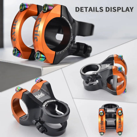 Ultra Lightweight 40mm MTB Stem For 31.8mm Handlebar And 28.6mm Tubes CNC Aluminum Alloy Short Riser, black orange