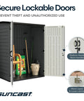 Open view of Massive 106 Cu Ft Vertical Outdoor Storage Shed with floor, lockable double doors showcasing interior capacity
