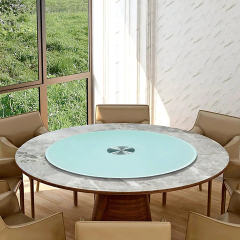 Tempered Glass Lazy Susan Turntable For Dining Tables, Heavy Duty Round Swivel Serving Tray, 38 Inch Diameter on marble table