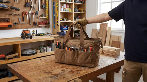 Heavy Duty 18 Inch Waxed Canvas Tool Bag With 12 Spacious Pockets Large Zippered Organizer Built Tough For The Daily Grind Soft Grip Handle Portable Workhorse For Tradesmen