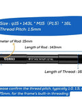 Universal 15mm Thru Axle Adapter For Bike Hubs Fits 1.0mm And 1.5mm Thread Pitch, 15mm X 143mm, diagram with measurements