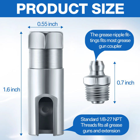 right angle grease gun coupler 1/8 NPT product size dimensions