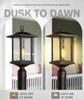 Outdoor Dusk to Dawn Post Light 21 Inch Exterior Lamp Lantern auto on at dusk off at dawn black cast aluminum water glass