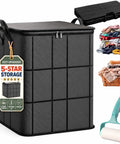 Heavy Duty Moving Storage Bins That Make Dealing With Clutter A Snap Featuring Sturdy Handles Secure Zipper And Quick Fold Layout For Bulky Coats And All Your Seasonal Stash, 220-liter foldable black fabric container.