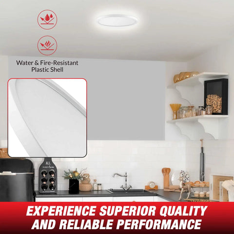 LED Flush Mount Ceiling Light 12 Inch Round Five Color Temperatures Low Profile 2000 Lumen 120 Volt No Buzz Flicker Ideal